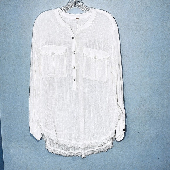Free‎ People Sheer Gauzy Oversized Top Medium Beachy Boho Lightweight Minimalist - Picture 1 of 12